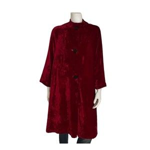 Vintage Saks 34th Red Velvet Swing Coat Pockets Buttons Women's Size Medium